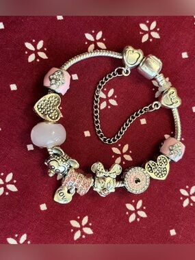 Disney Pink Sterling Silver Plated 925 Charm Bracelet